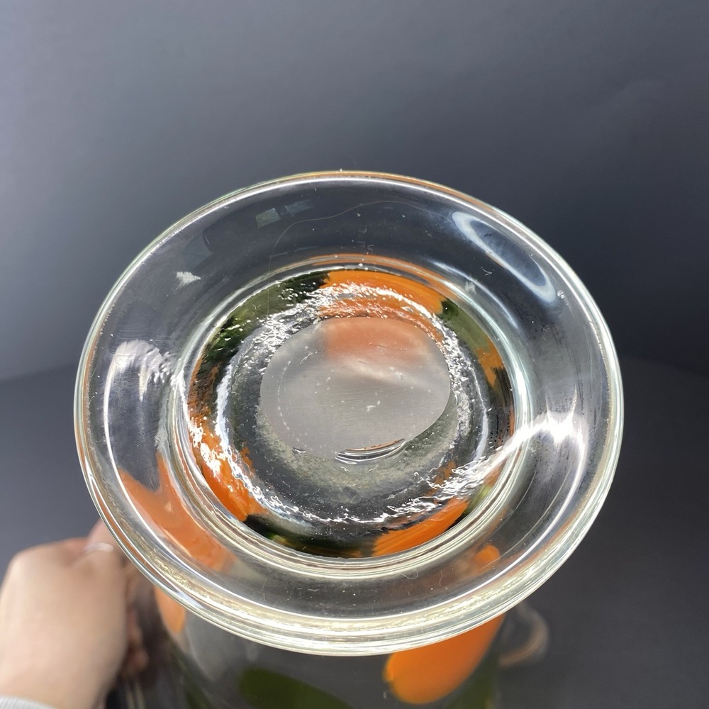 Clear Art Glass Vase Orange And Green Ovals 10" X 7" Ruffled  2.4lb  Hand Blown - Picture 3 of 4